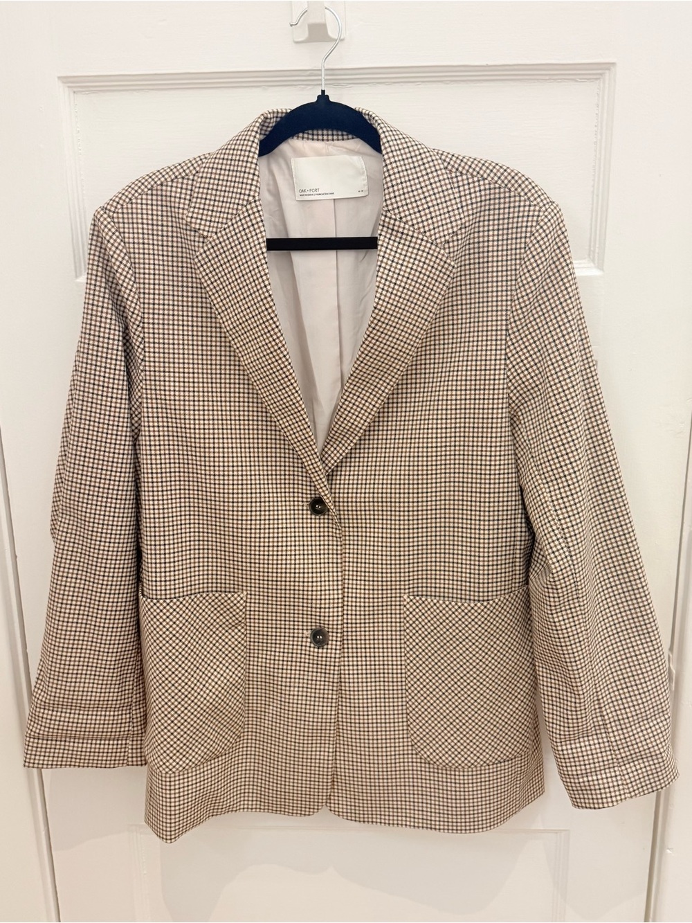 Oak + Fort Checked Beige & Brown Women's Blazer